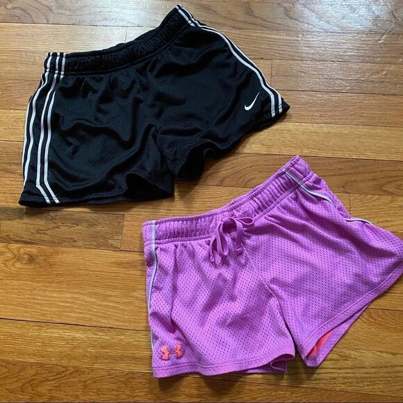 Under Armour & Nike Girls Mesh Athletic Shortie Shorts Lot of 2 - Youth Medium - Picture 2 of 9